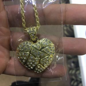 Gold Plated Heart Break Pendant with Rope Chain